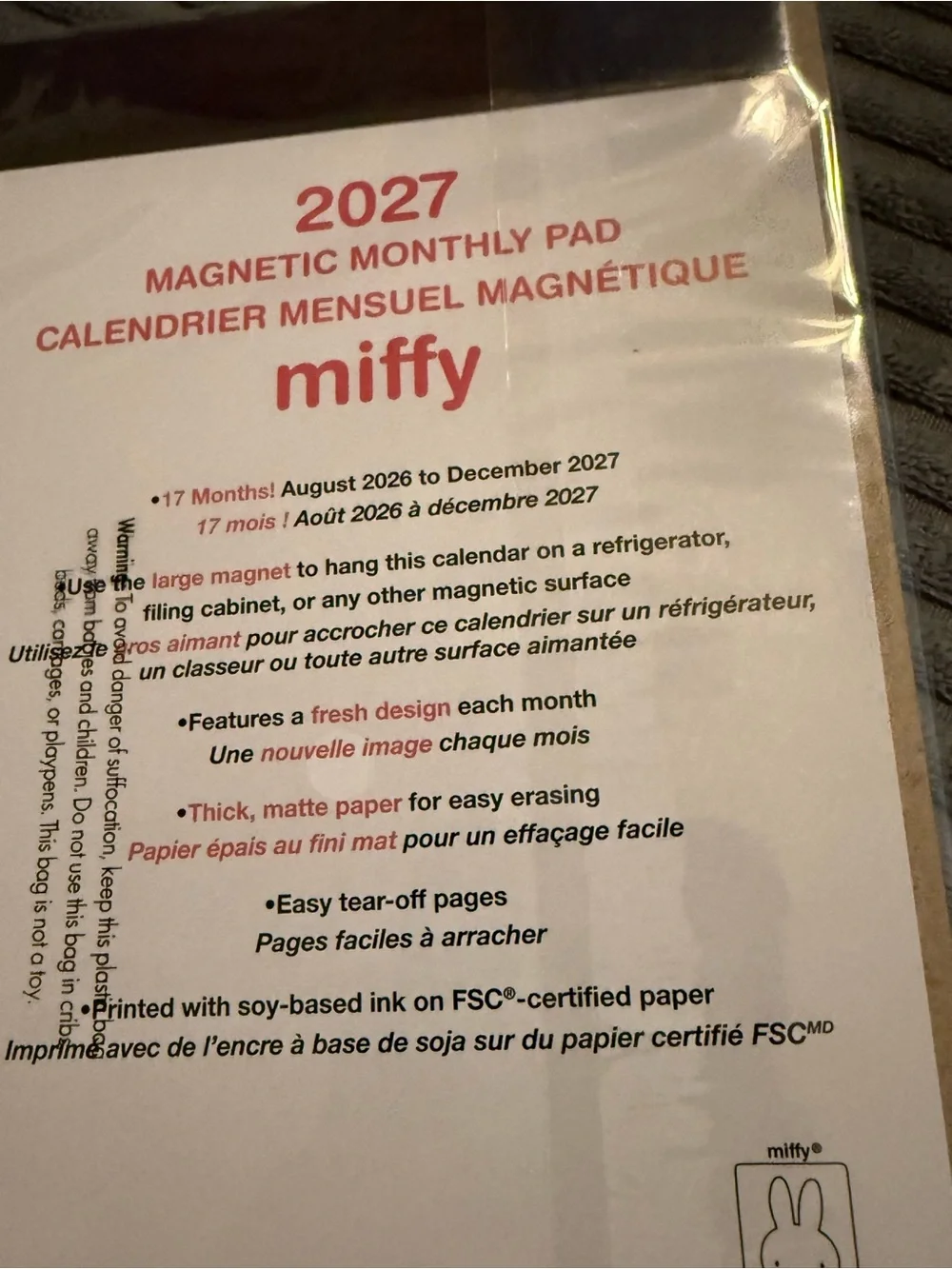 Miffy Aug 2026 - Dec 2027 Magnetic Monthly Pad - Green & Orange